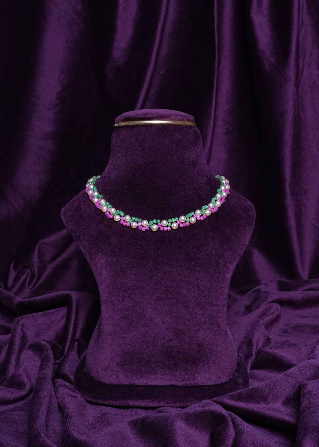 Beaded Interlocking Pearl & Dual-Color Wave Choker