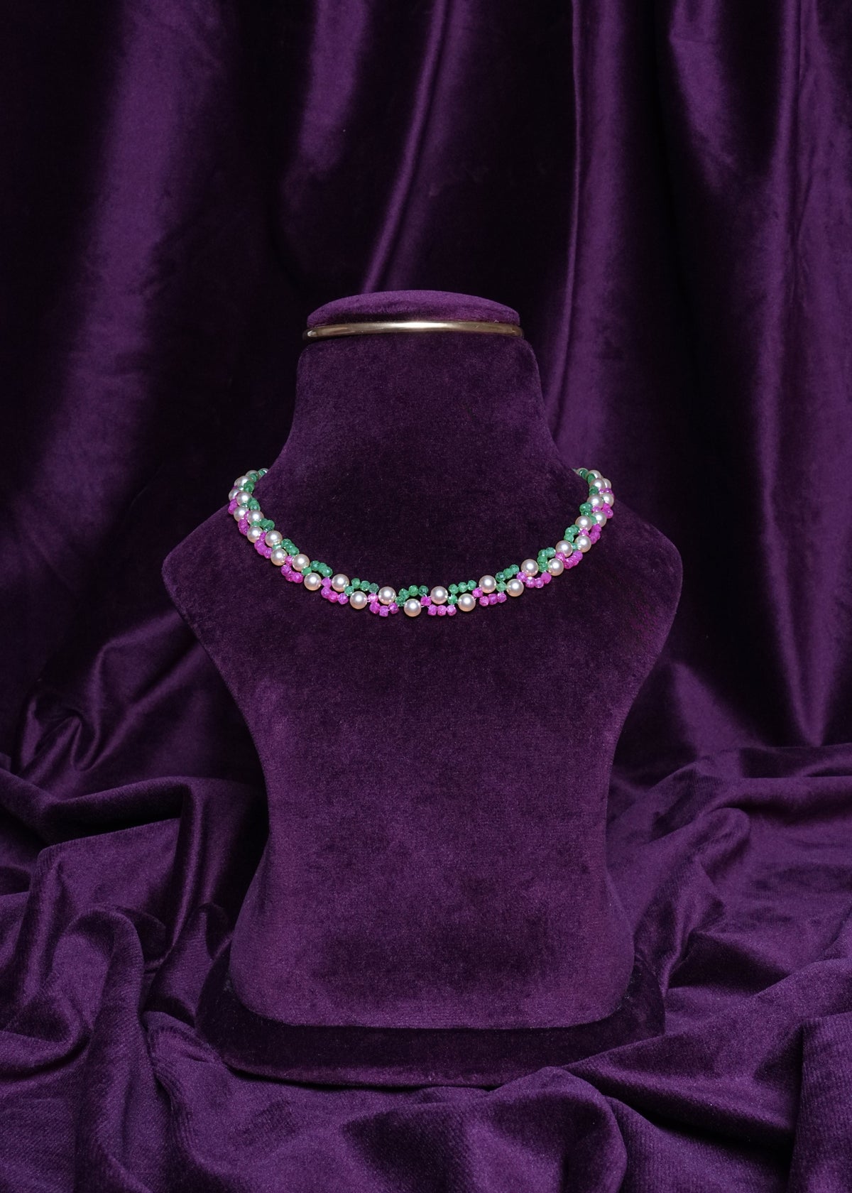 Beaded Interlocking Pearl & Dual-Color Wave Choker