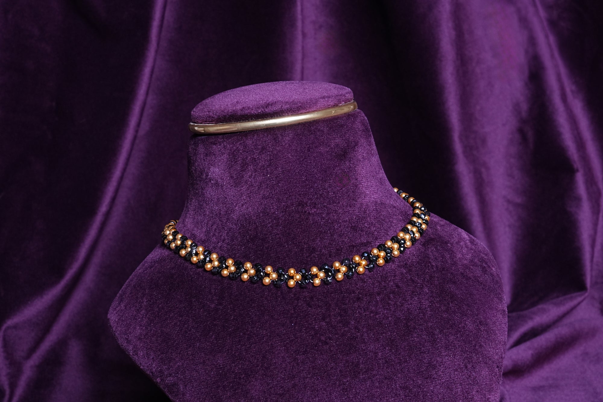 Beaded Cross Wave Helix Ribbon Choker