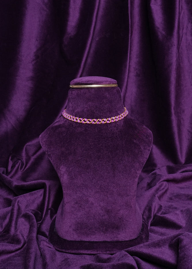Beaded Magenta Wave & Orchid Gold Harlequin Ribbon Choker