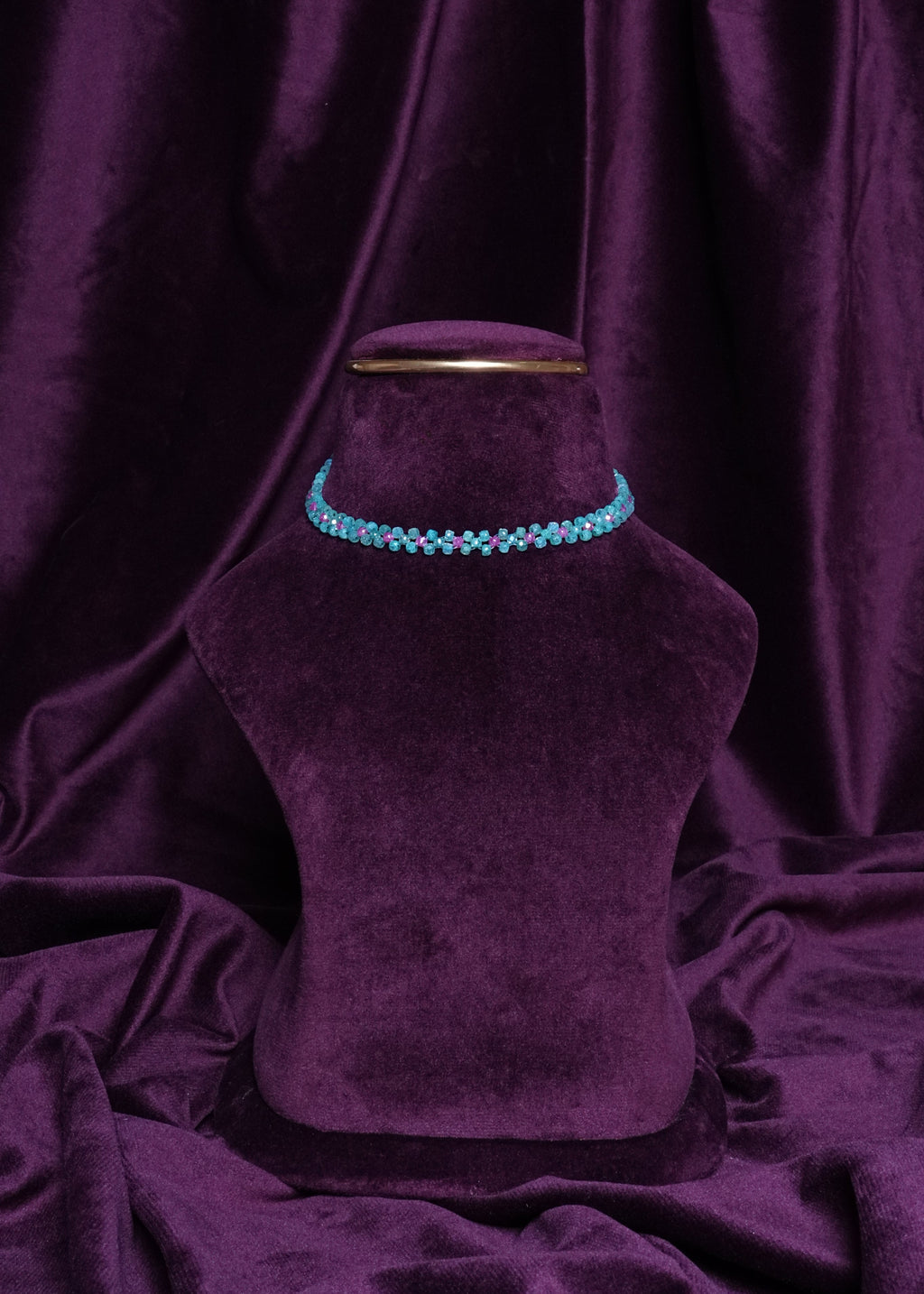 Beaded Turquoise Interlocking Rosetta Clover Ribbon Choker