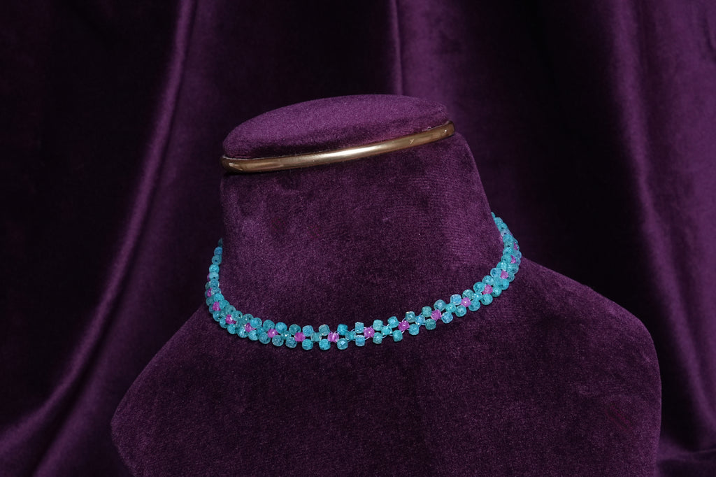 Beaded Turquoise Interlocking Rosetta Clover Ribbon Choker