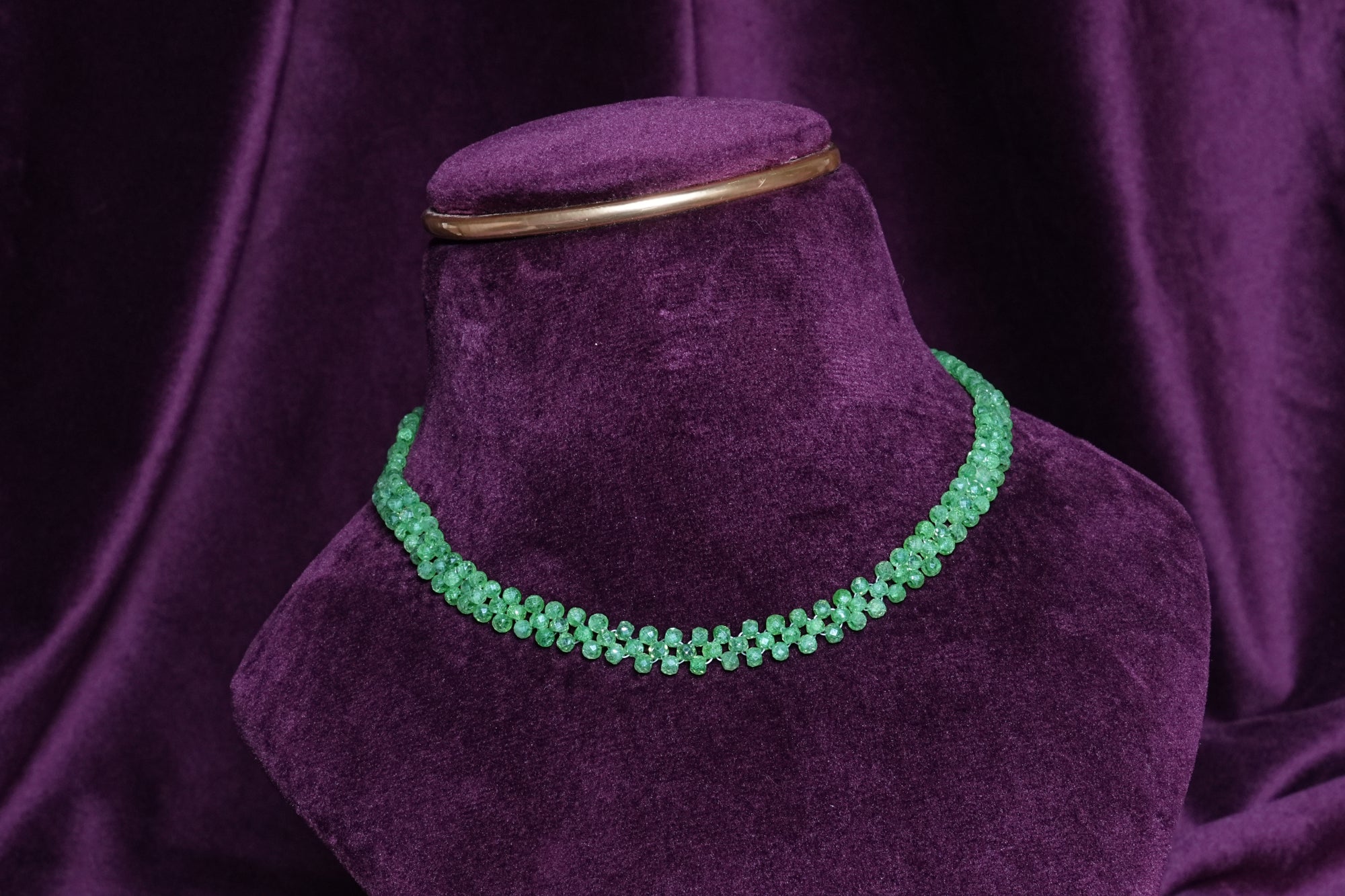 Beaded Woven Mint Lattice Emerald Harlequin Netting Choker