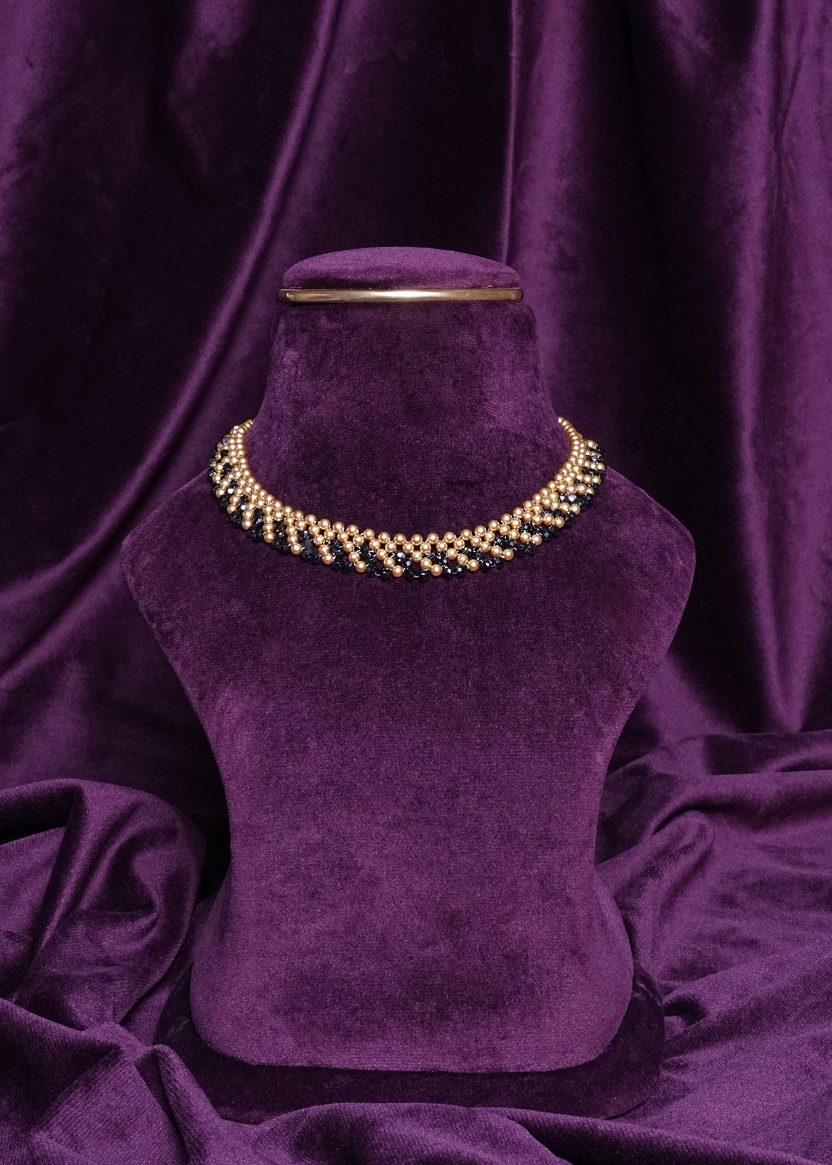 Beaded Chervron Mesh Extra-Wide Diagonal Cross Weave Choker