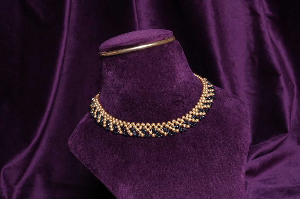 Beaded Chervron Mesh Extra-Wide Diagonal Cross Weave Choker