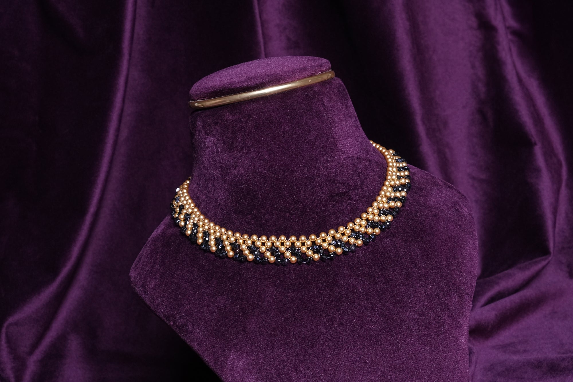 Beaded Chervron Mesh Extra-Wide Diagonal Cross Weave Choker