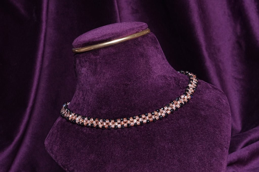 Beaded Double Black Border and Peach Lattice Choker