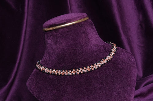 Beaded Double Black Border and Peach Lattice Choker