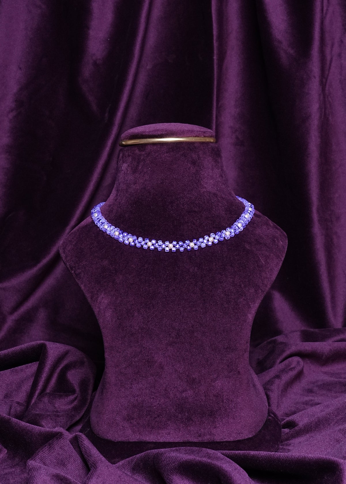 Beaded Periwinkle Lavender Blossom Lattice Choker