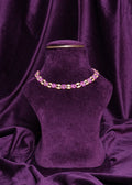 Beaded Alternating Magenta Flower and Rice Pearl Blossom Choker