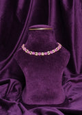 Beaded Alternating Magenta Flower and Rice Pearl Blossom Choker