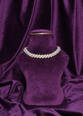 Beaded Interlocking Emerald Wave Triple Pearl Ribbon Lattice Choker