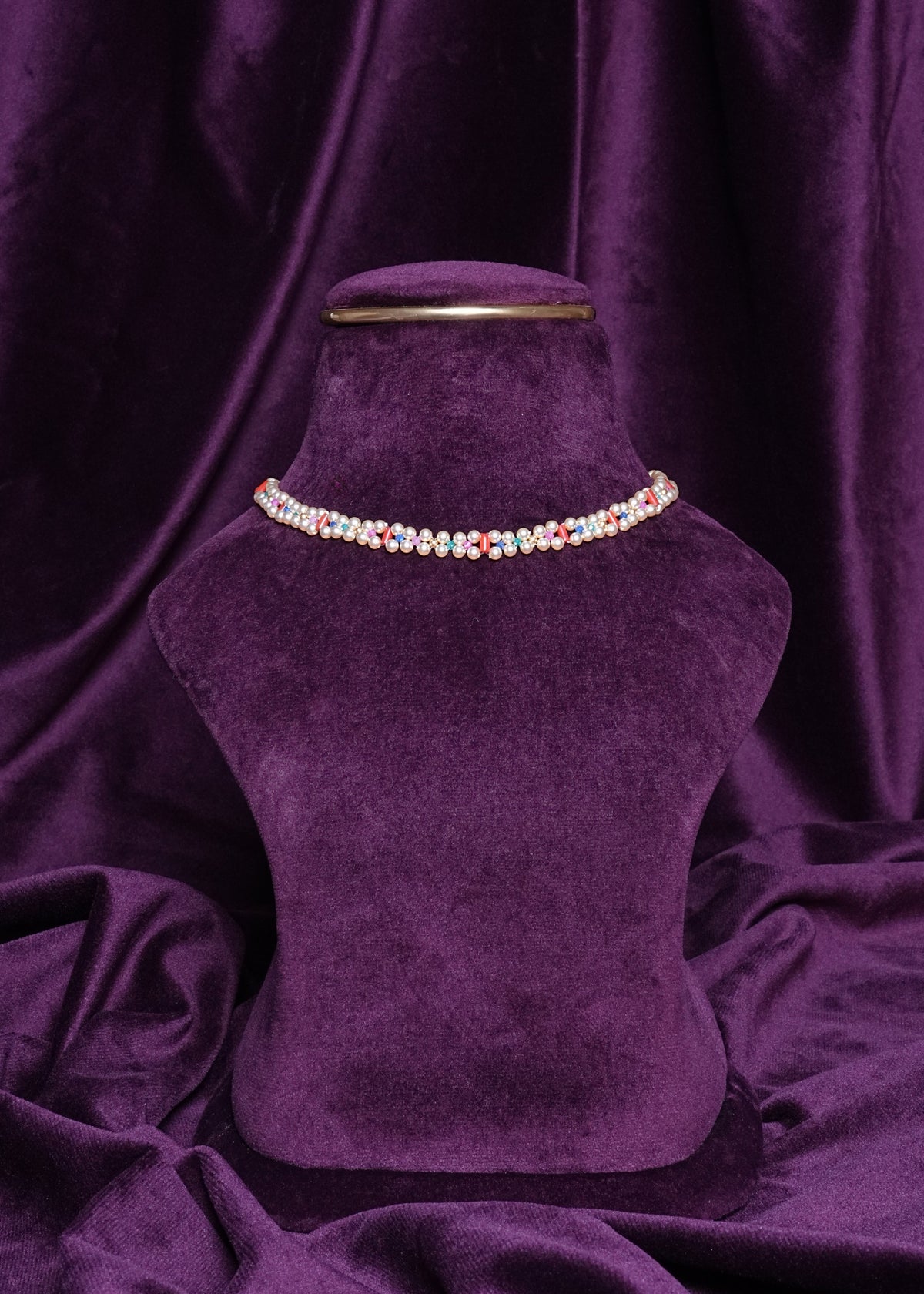 Beaded Multi-Color Pearl Track Navarathna Choker