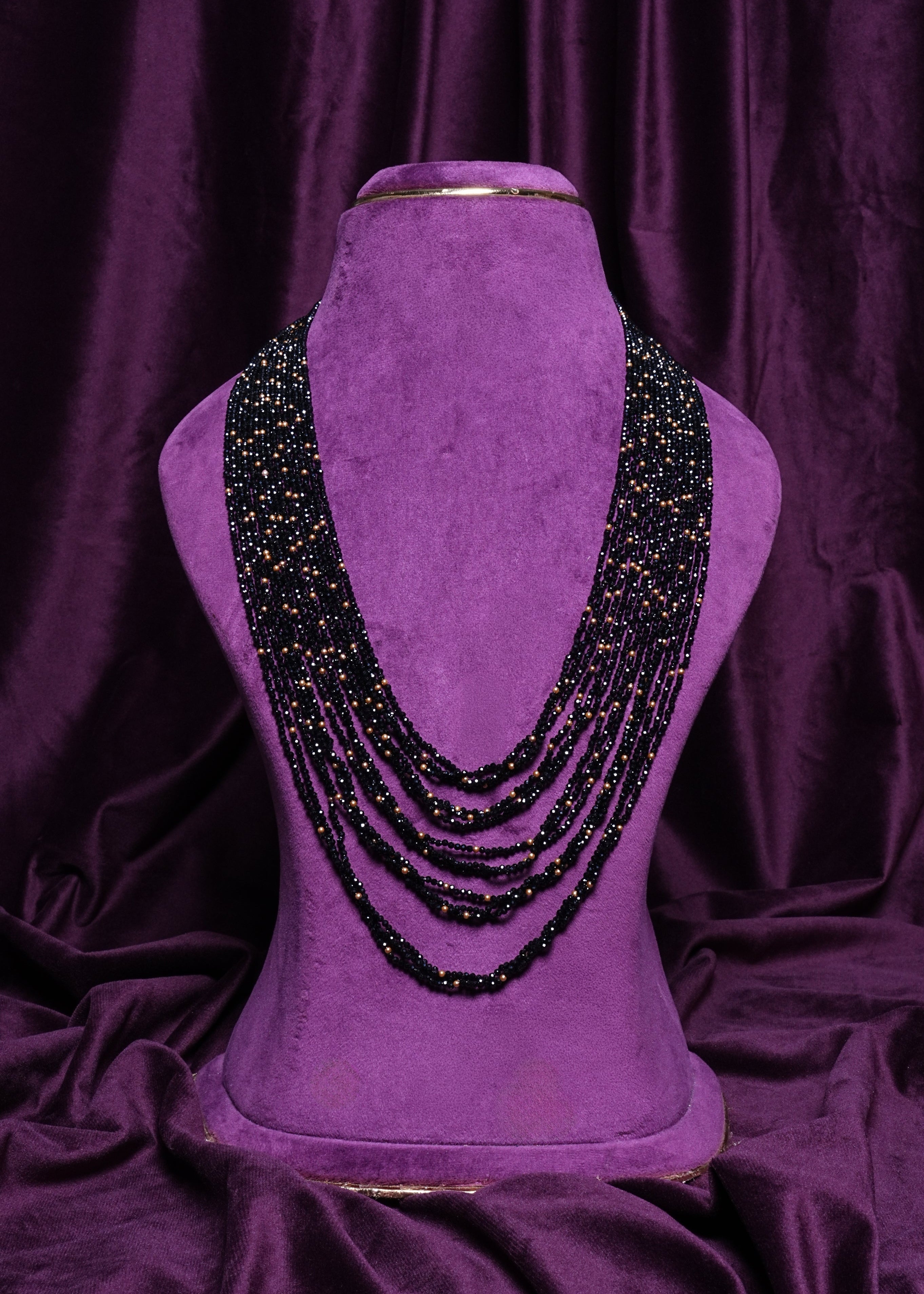 Multi- Layering Black CZS Spinel & Gold Pearls Layered Haram