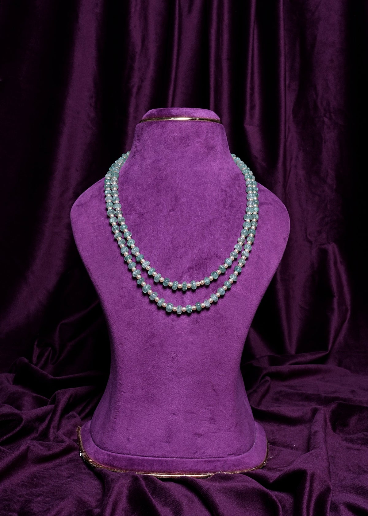 Two- Layering Mint Russian Emerald Pumpkin Beads & South Sea Pearls Spacer Haram