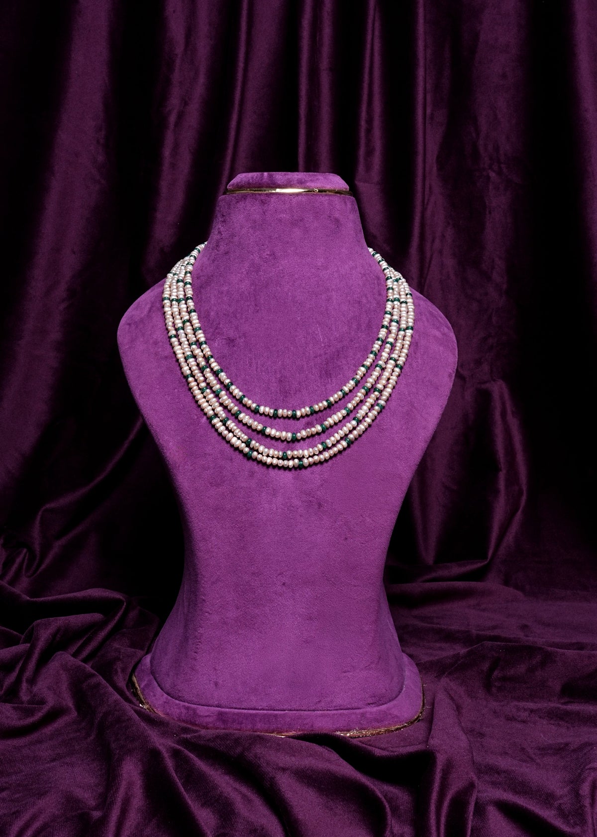 Four- Layering Baroque Fresh Water Peral & Emerald Rondelle Spacer Panchlada- Style Haram