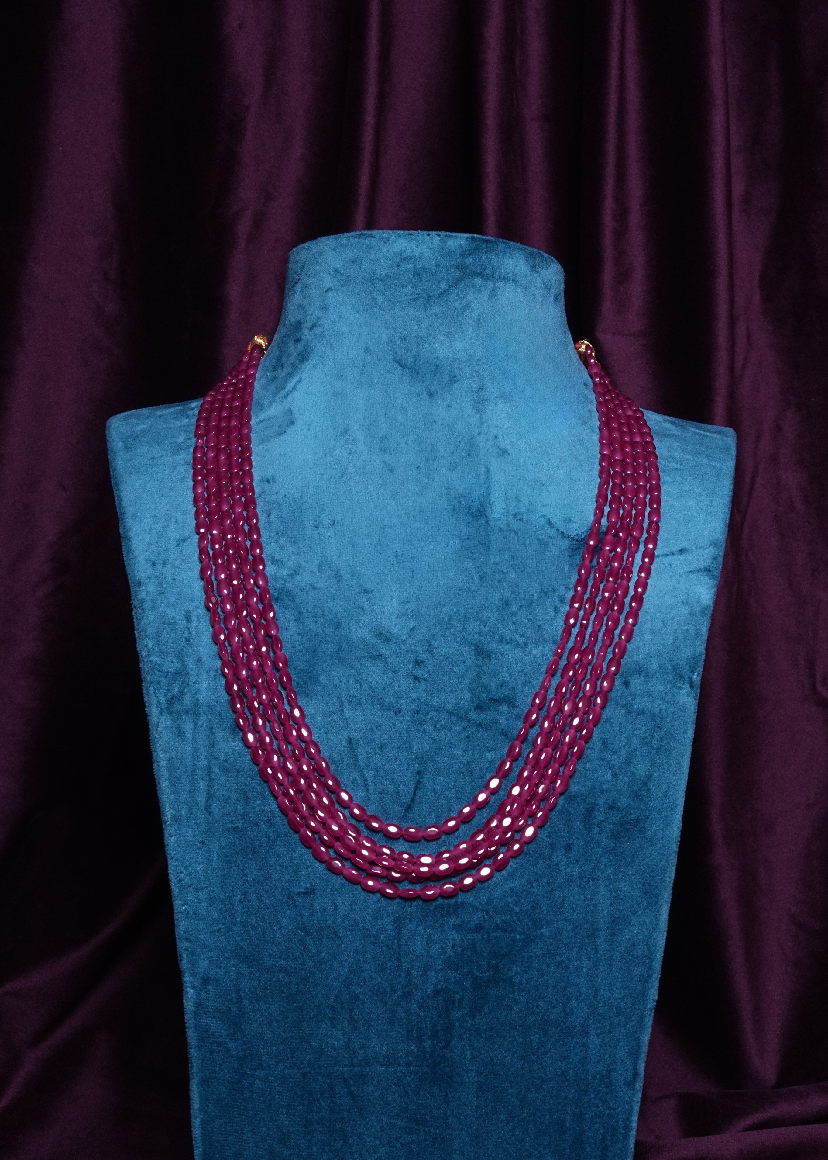 Five- Layered Silhouette Ovel Faceted Ruby Beads Satlada Style Haram