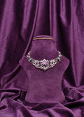 Lab Grown Diamond Asymmetric Mayur Silhouettes Filigree Pear-Cut Pink Tourmaline Mint Emerald Collar Chocker Necklace