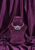 Lab Grown Diamond Emerald Chandbali & Royal Blue Bead & Pear-Cut Mint Emerald Floral Bloom Cluster Collar Necklace