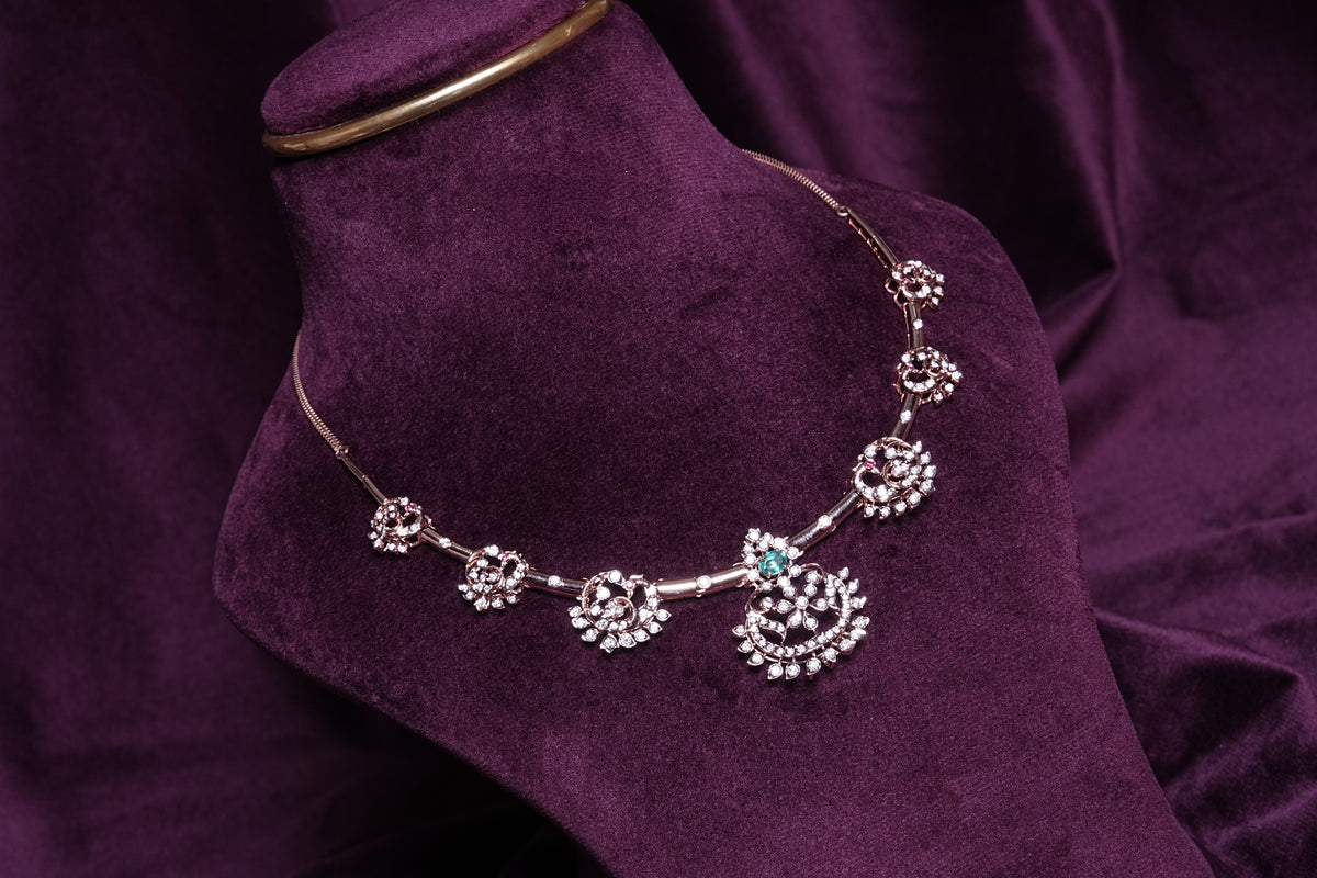 Lab Grown Diamond Tiara Crest Pendant & Regal Style Kante Emerald Festive Necklace