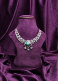 Shield-Cut Emerald & Tourmaline Zircon Halo Collar Necklace
