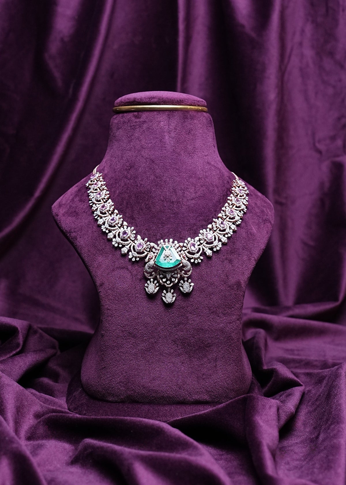 Shield-Cut Emerald & Tourmaline Zircon Halo Collar Necklace