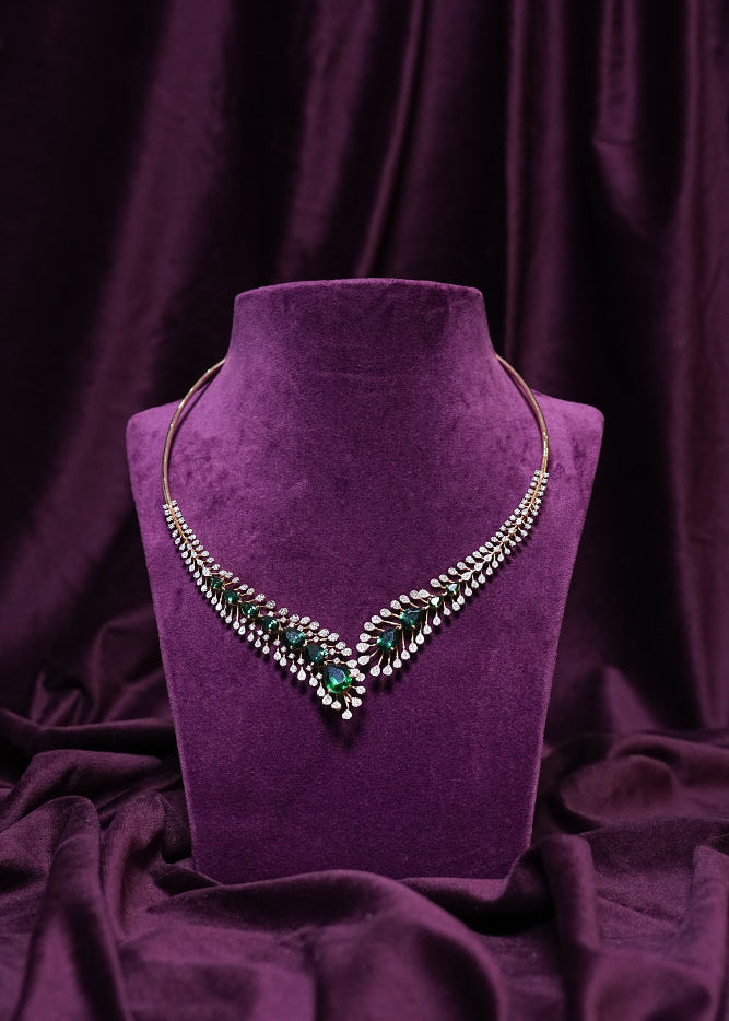Lab Grown Diamond Russian Emerald Hasli Necklace Adjustable