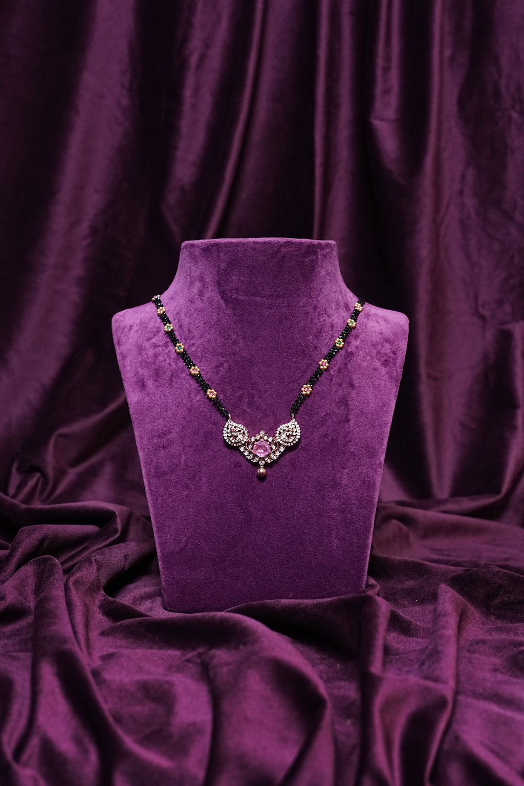 Black CZS, Gold Pearls and Gemstones Sppahires Karimani With Tourmaline Lab Grown Diamond Tanmaniya