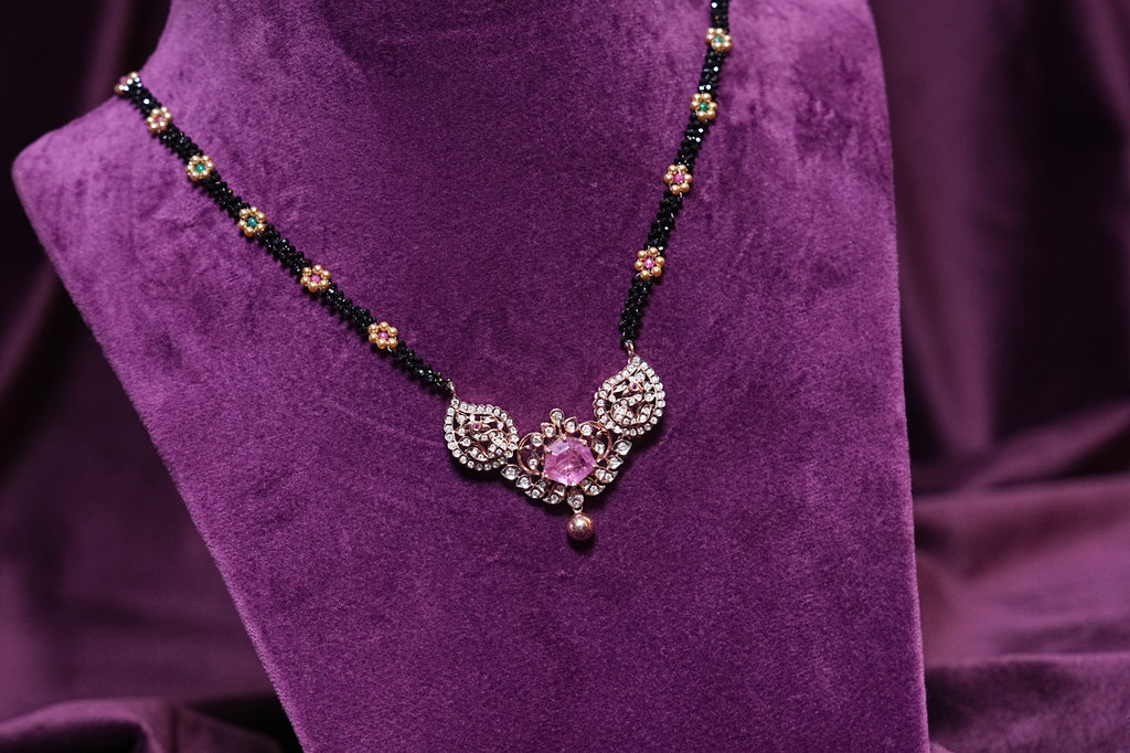 Black CZS, Gold Pearls and Gemstones Sppahires Karimani With Tourmaline Lab Grown Diamond Tanmaniya