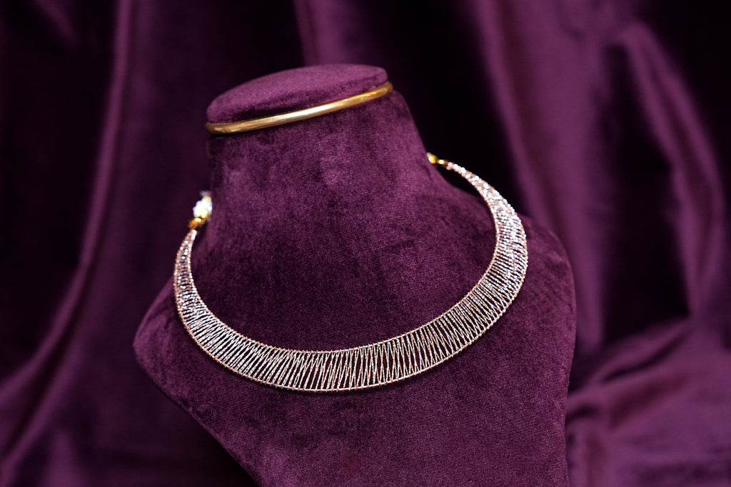 Zircon Micro-Pave Woven Gold Mesh Chocker Collar Necklace