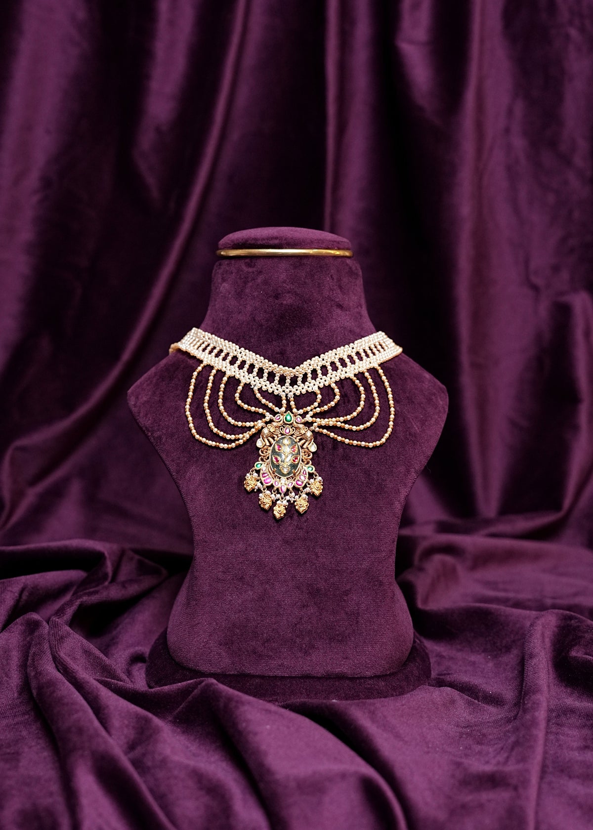 Antique Pearl Panchlada Pendant Guttapusalu- Infused Pearl Choker