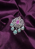 Pink Tourmaline & Russian Emerald Medallion Lab Grown Diamond Pendant