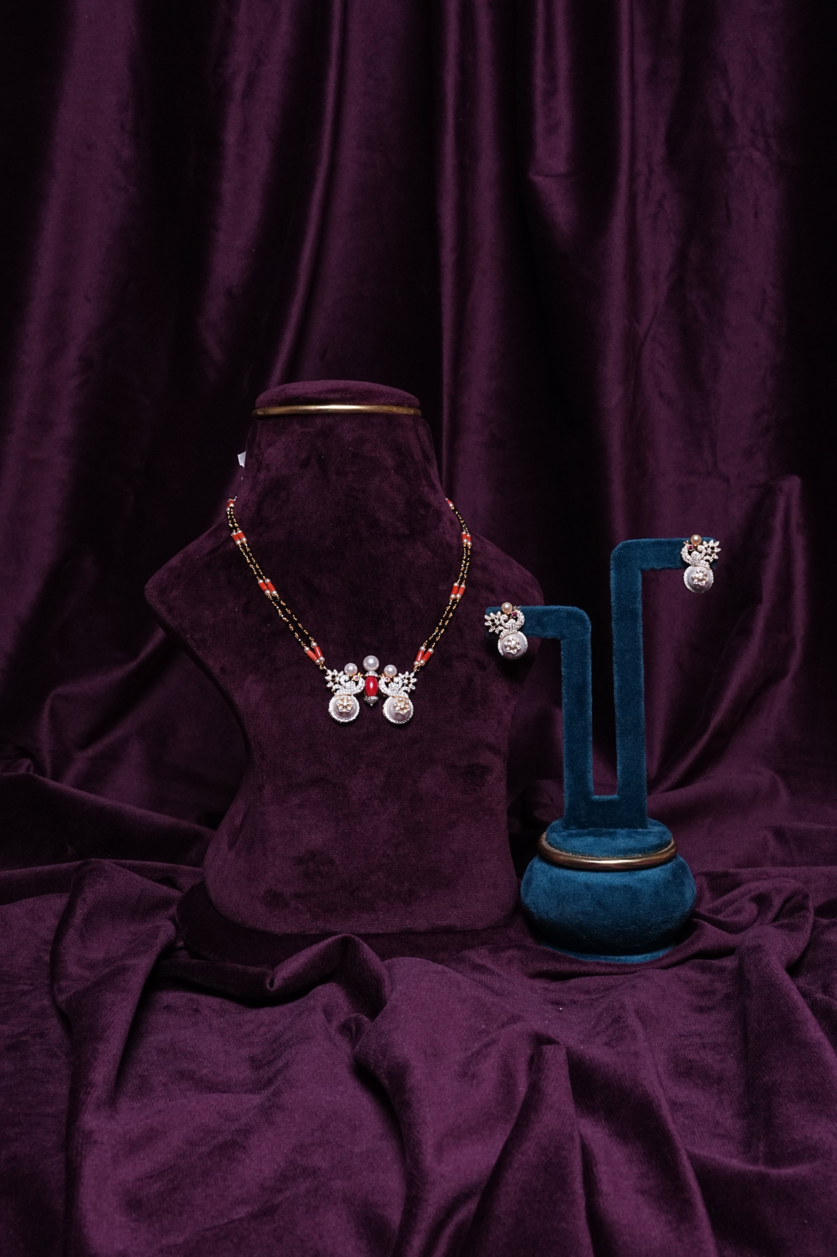 Lab Grown Diamond Peacock Coral Tanmaniya With Matching Earrings
