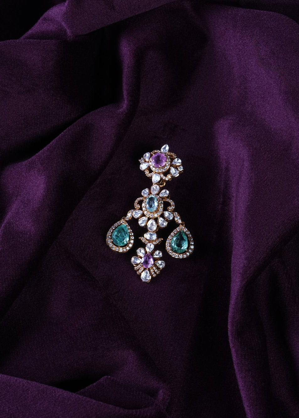 Victorian Pastel Multi-Gemstone Chandelier Toumaline & Russian Emerald Pendant