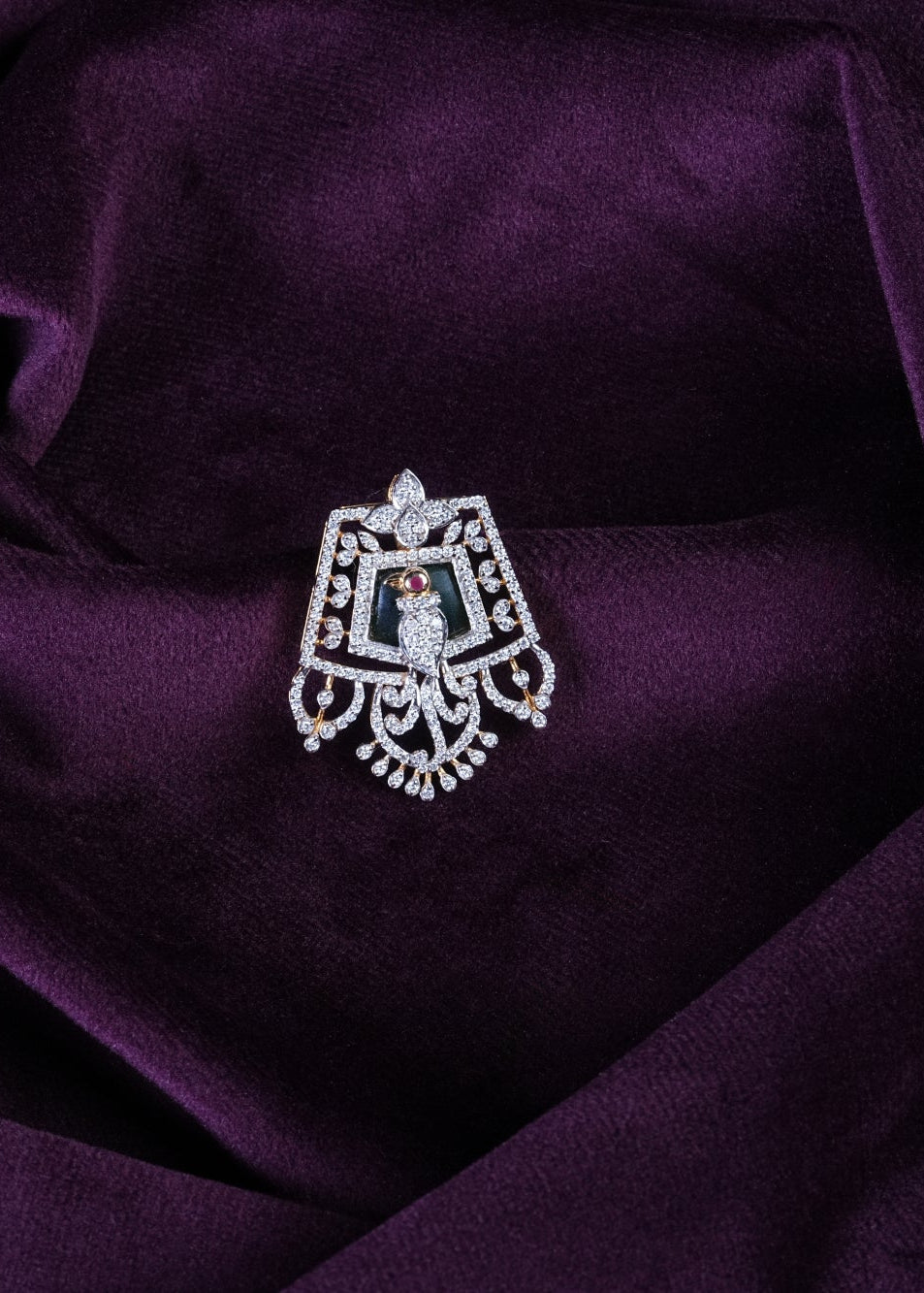 Geometric Shield Mughal-Arch Mugappu Lab Grown Diamond Pendant