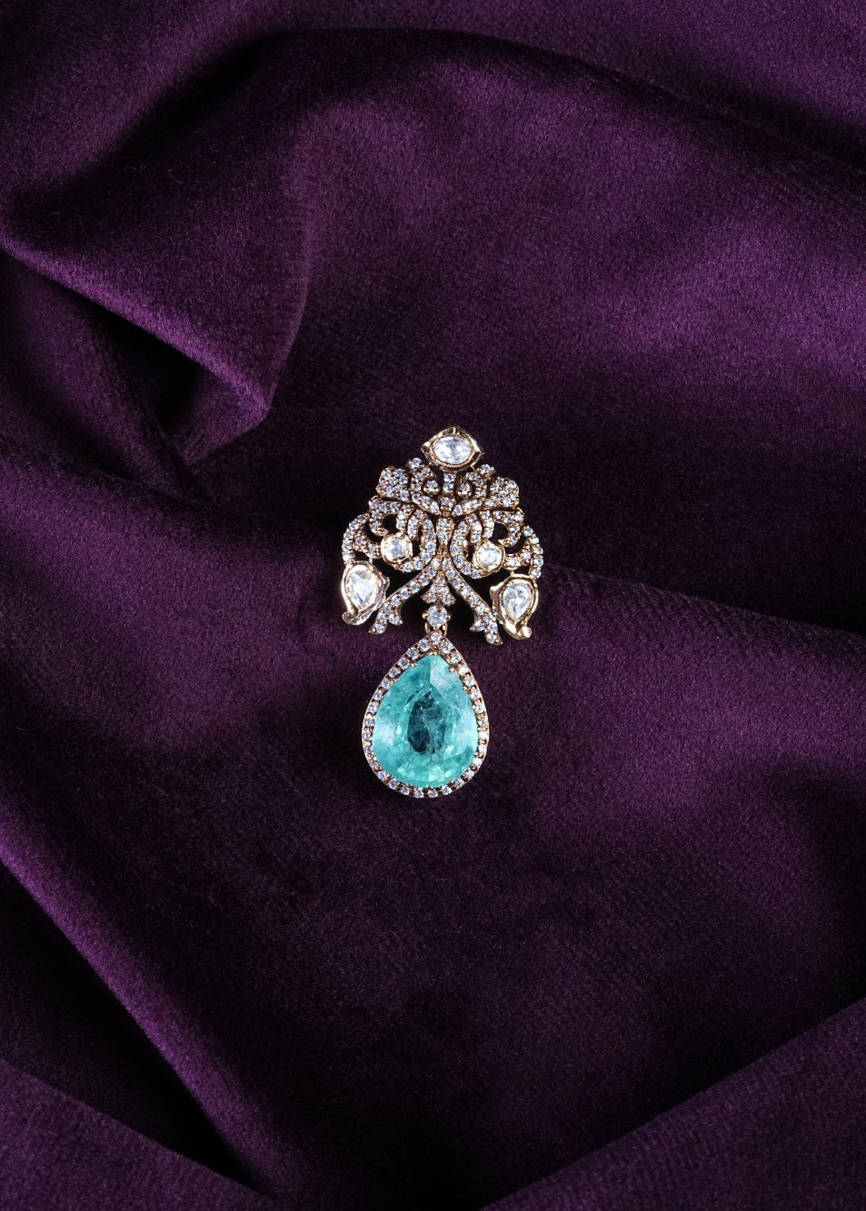 Arabesque Victorian Teardrop Mint Emerald Chandelier Pendant