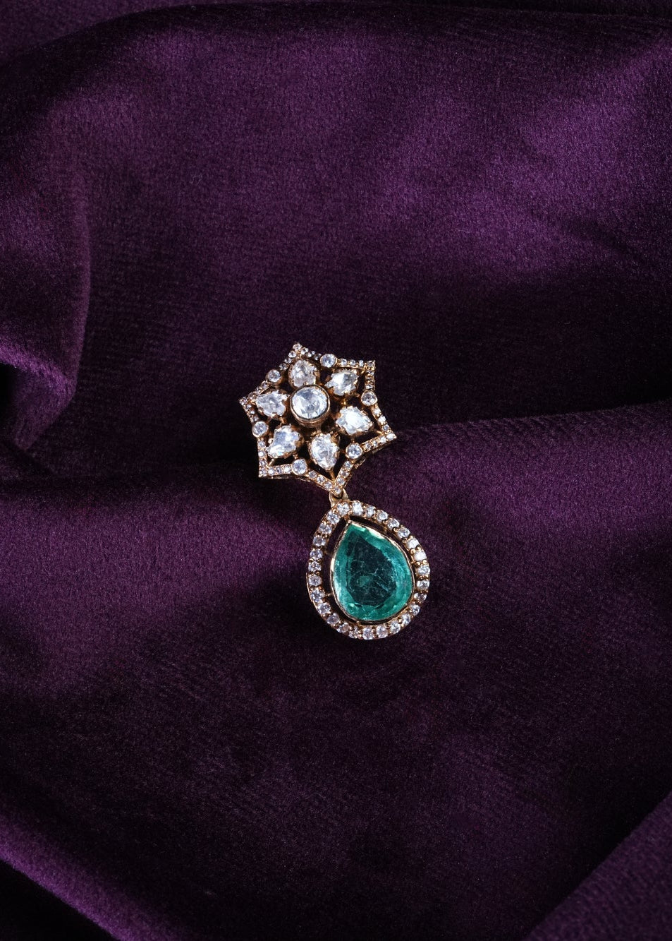 Victorian Polki Floret Teardrop Pendant