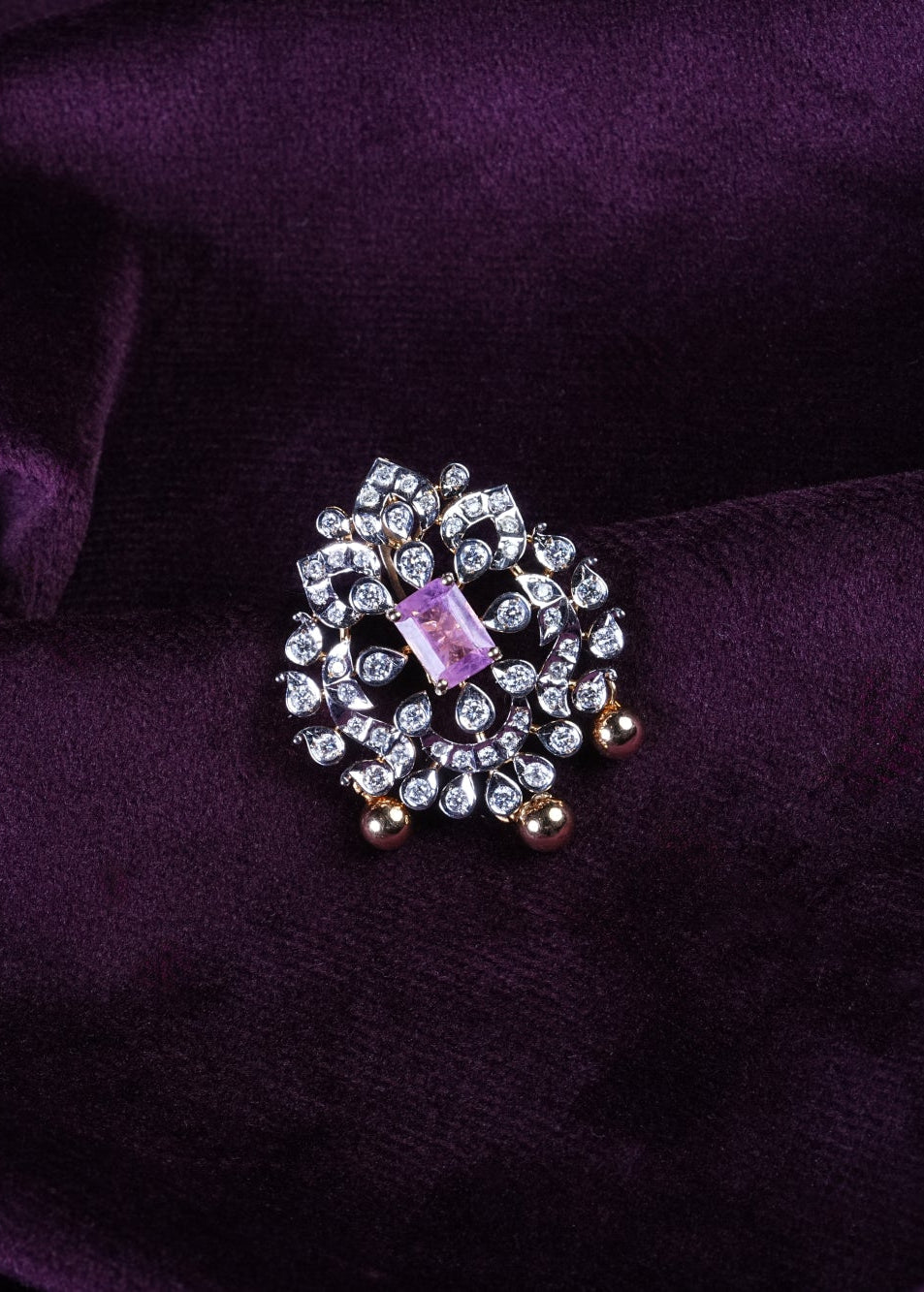 Emerald-Cut Pink Tourmaline Floral Medallion Changeble Pendant