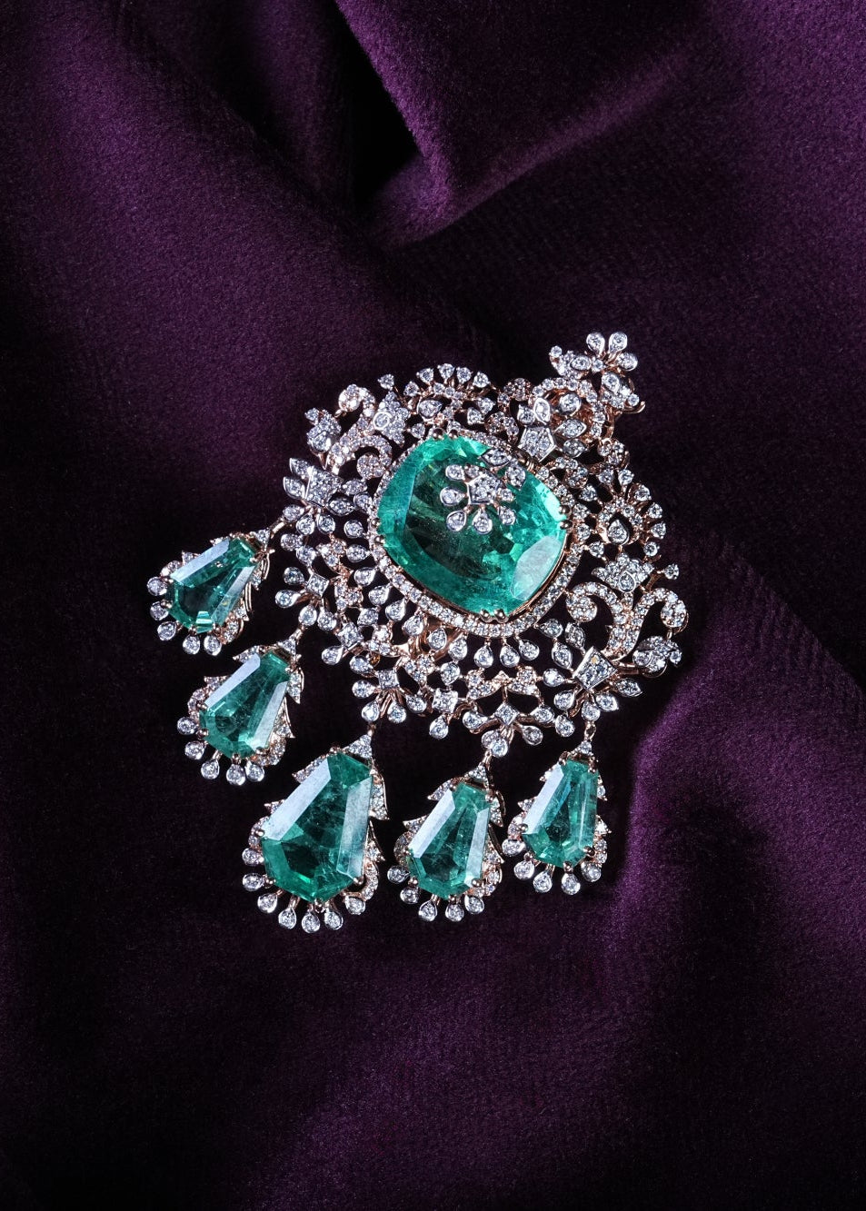 Teardrop Russian Emerald Cluster Chandbali Pendant