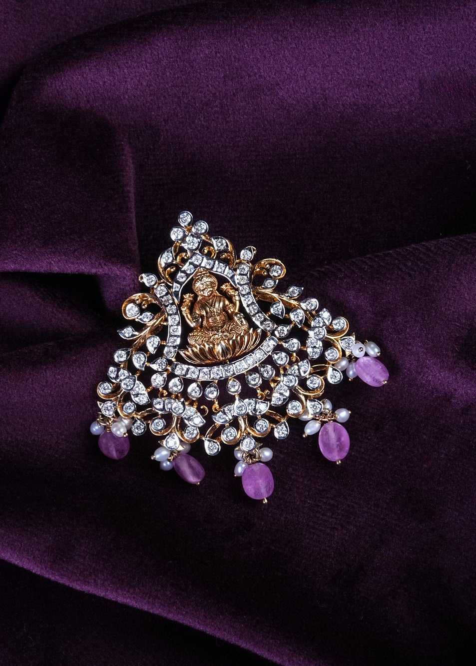 Goddess Lakshmi Temple Lab Grown Diamond Mugappu Pendant