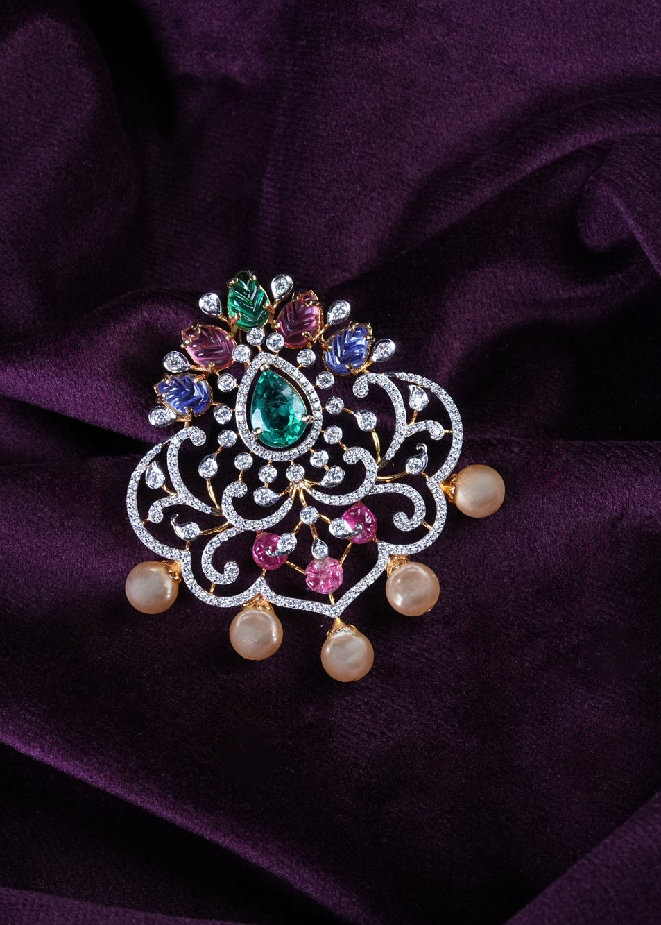 Mughal Garden Multi-Gemstone Lab Grown Diamond Navaratna-Inspired Tree Of Life Pendant