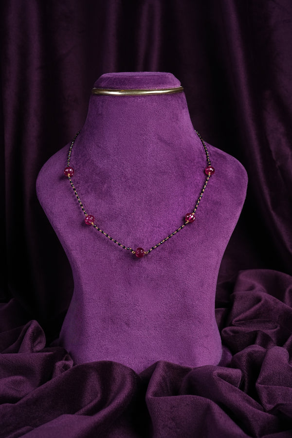 Ruby Pumpkin Strand Short Black Bead Mangalsutra