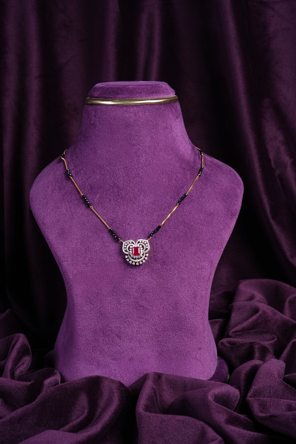 Square Ruby Crown Halo Princess-Cut Tanmaniya Necklace