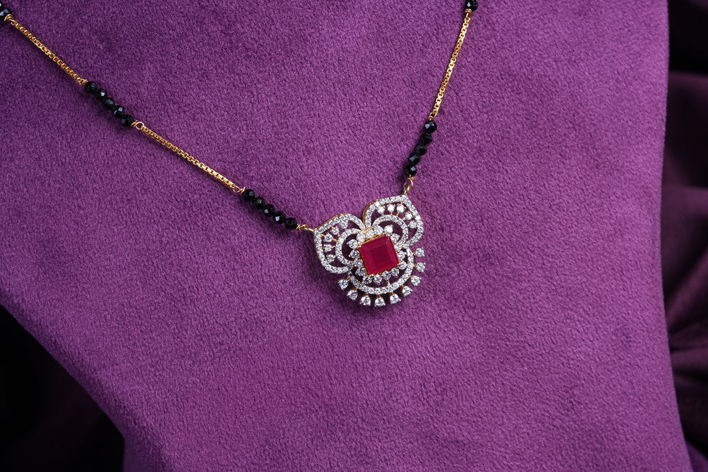 Square Ruby Crown Halo Princess-Cut Tanmaniya Necklace