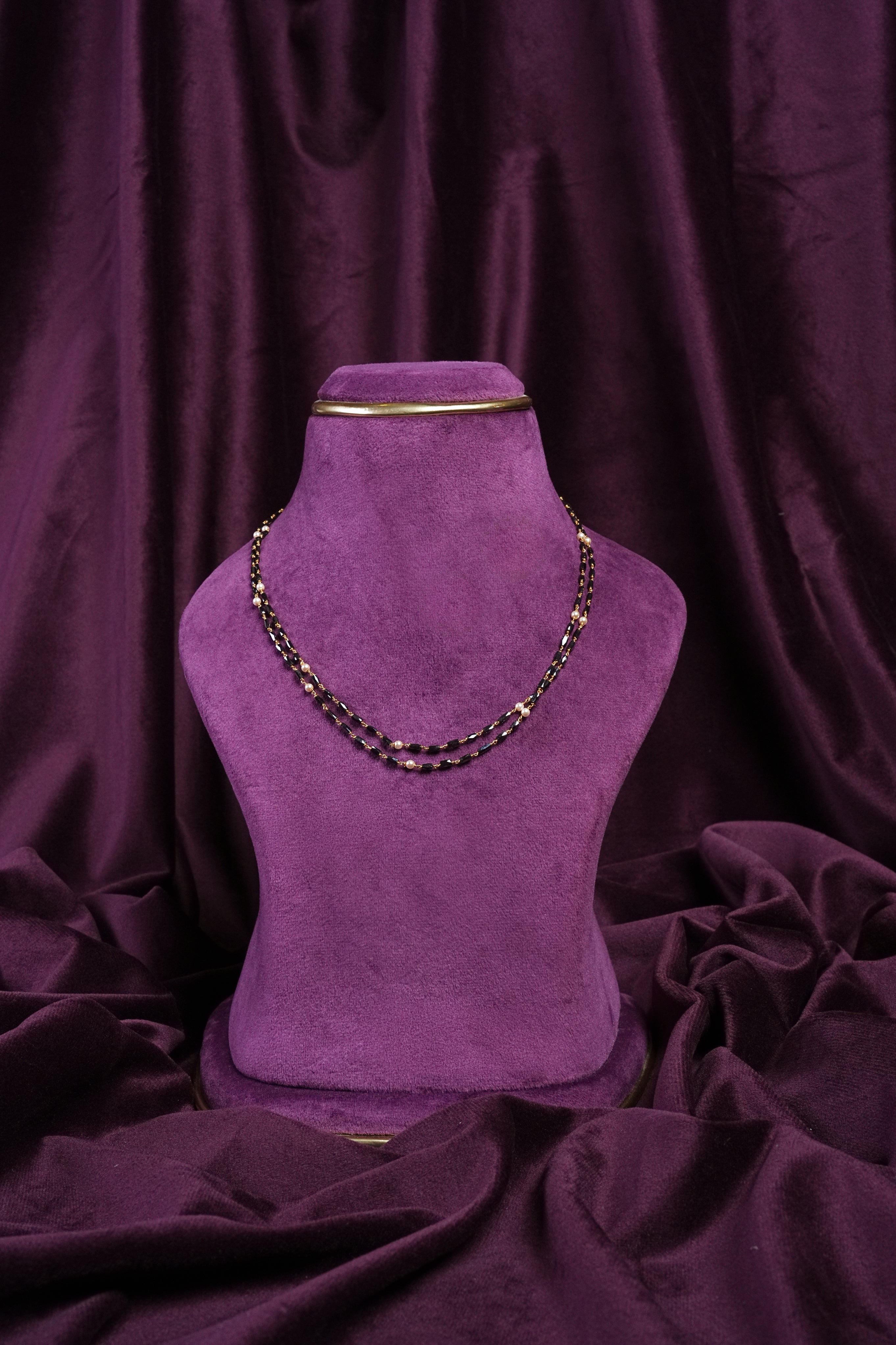 Pearl- Accented Double- Layer Black Beads Mangalsutra