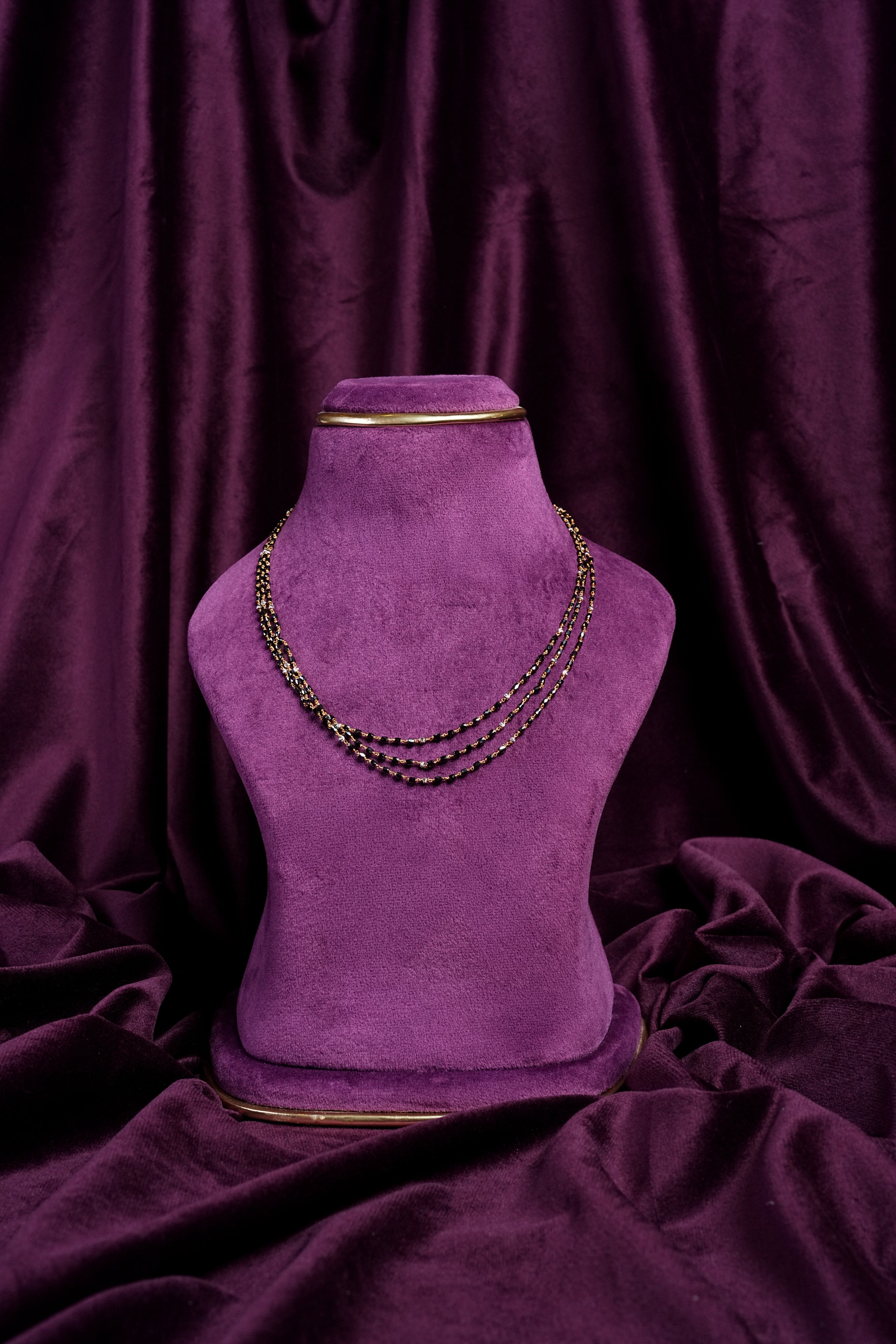 Multi-Layer Black Lab Grown Diamonds and Rhodium Balls Mangalsutra