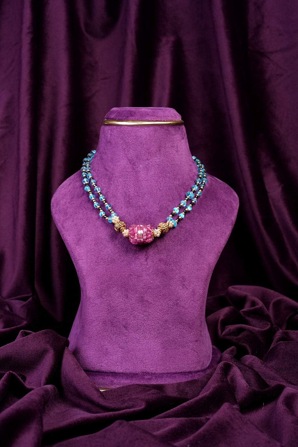 Aquamarine Beads Knitting Style Mala
