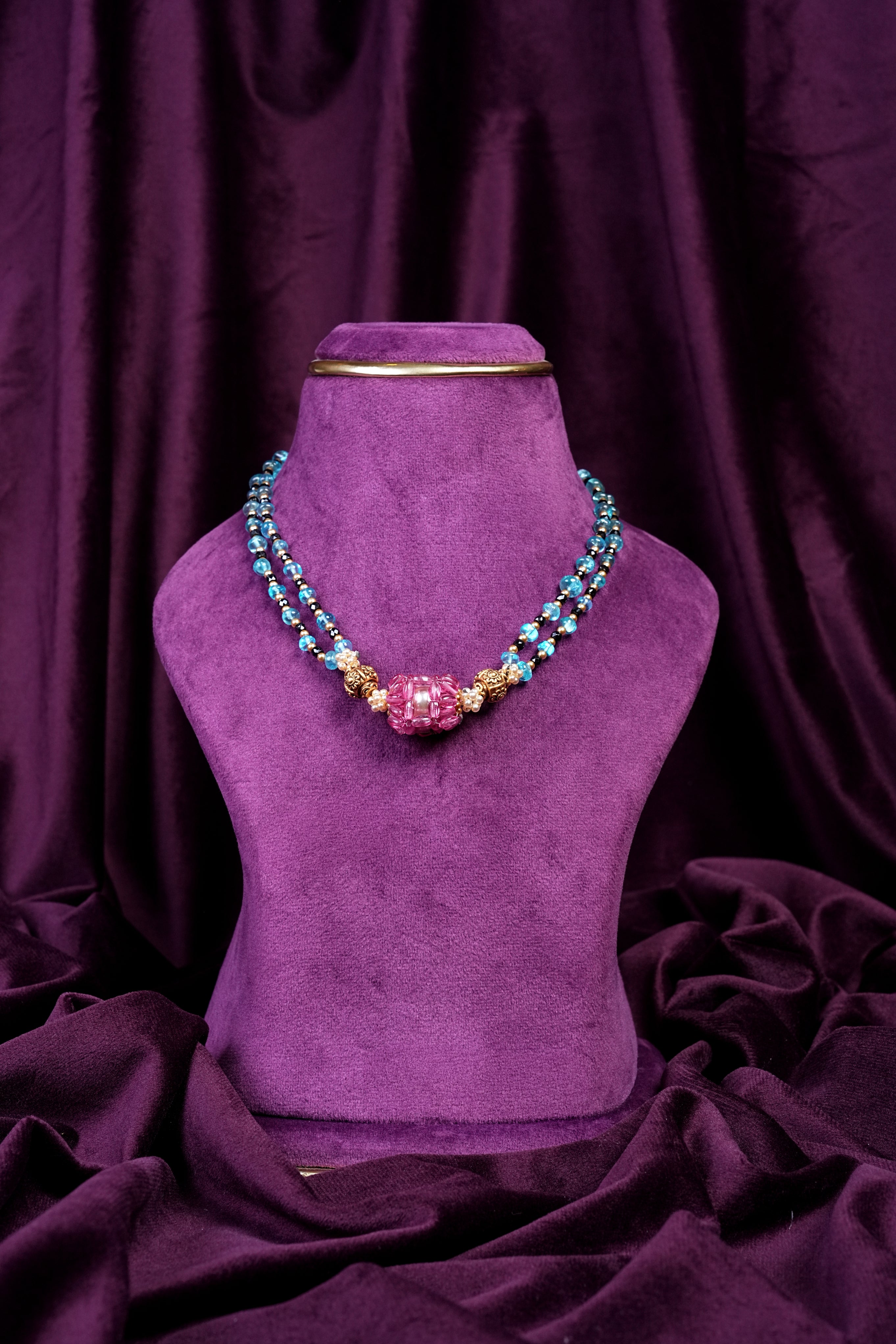 Aquamarine Beads Knitting Style Mala