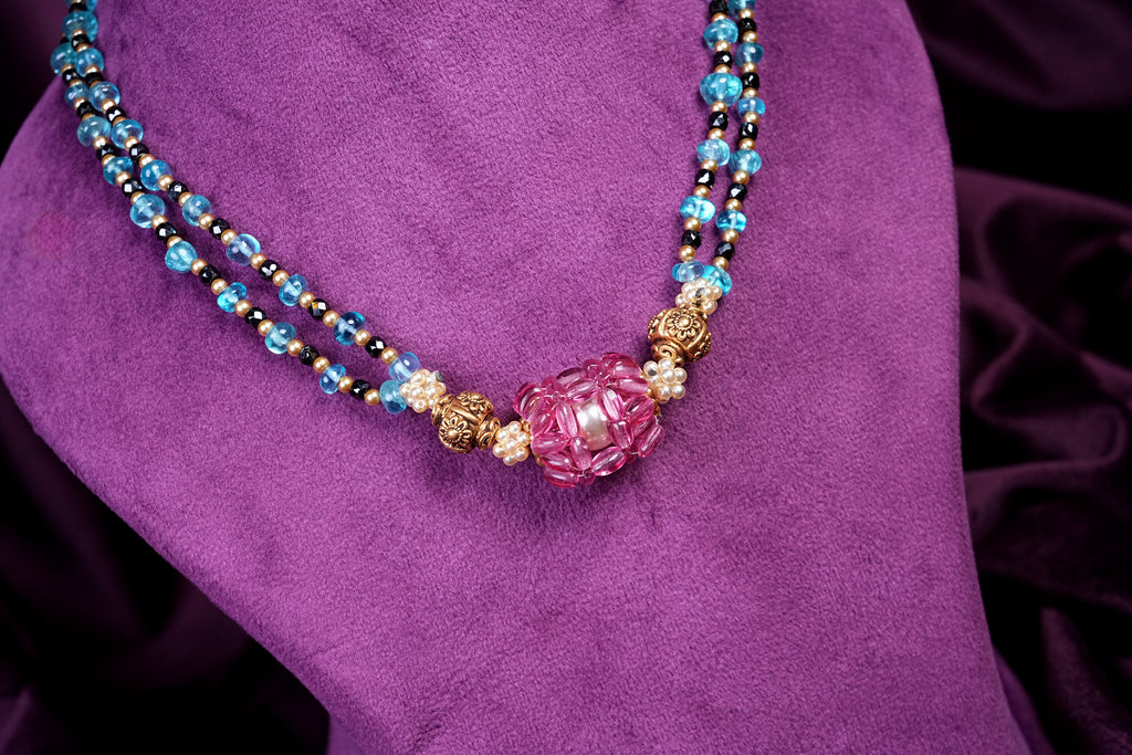 Aquamarine Beads Knitting Style Mala