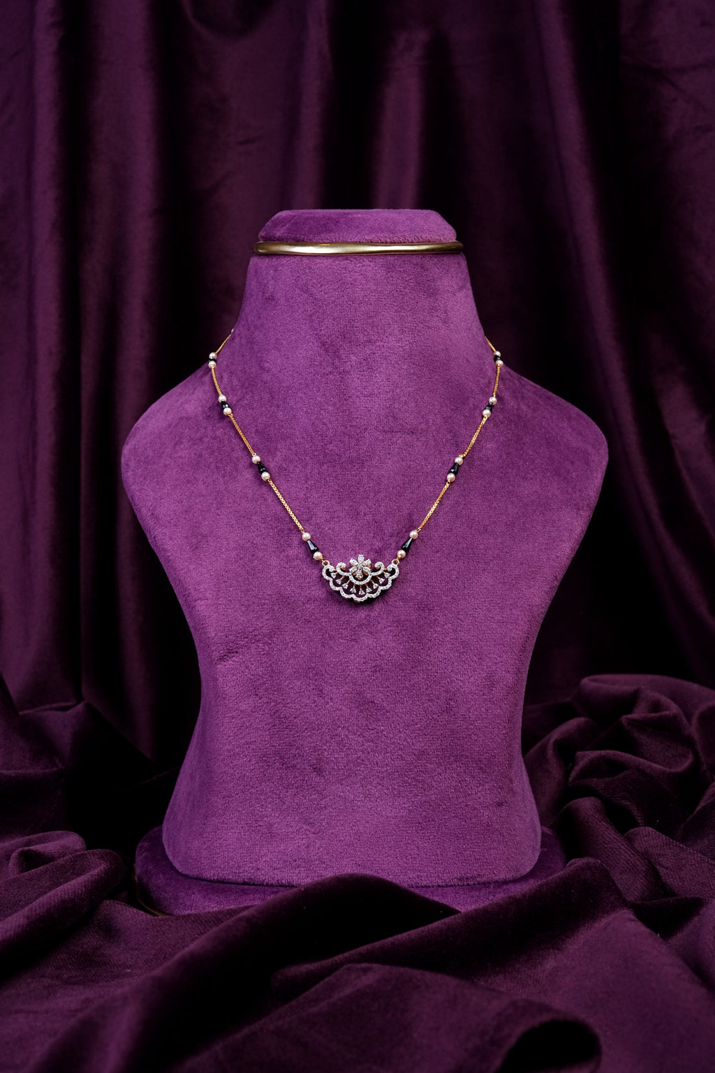 Lab Grown Daimond and Nallapusalu Drops Chain With Tanmaniya